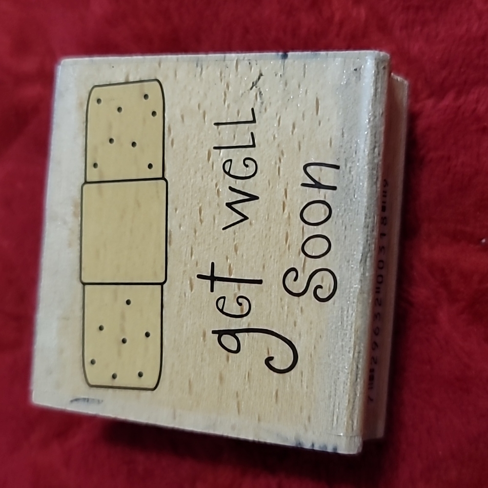 Phrase Get Well Soon Footprints Wooden Rubber Stamp
